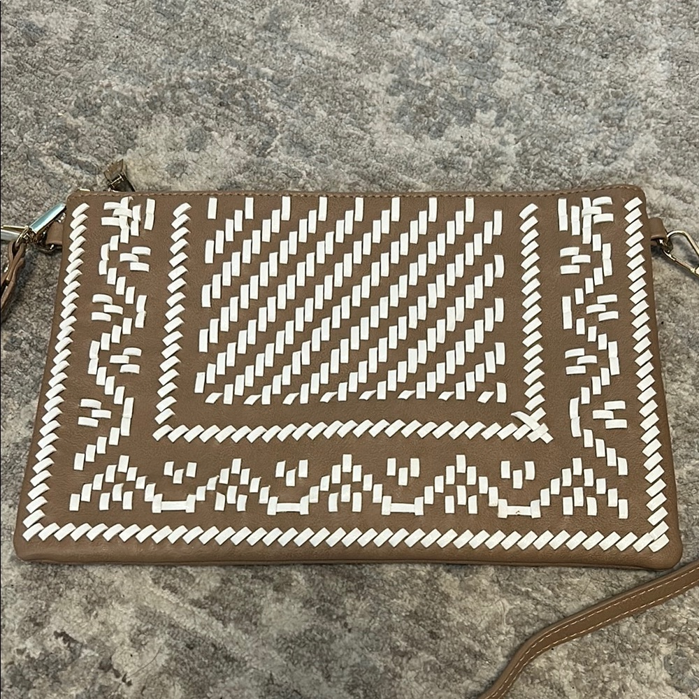 Brown and White Woven Pattern Women's Bag